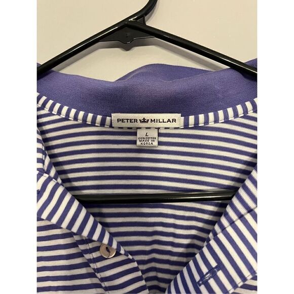 Peter Millar Purple White Stripe Polo large cotton - Picture 2 of 3